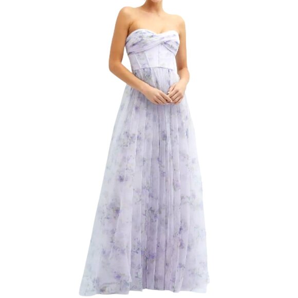 Dessy Collection Dresses & Skirts - Dessy Collection Purple Floral Corset Strapless Chiffon Maxi Dress Size 4R NWOT